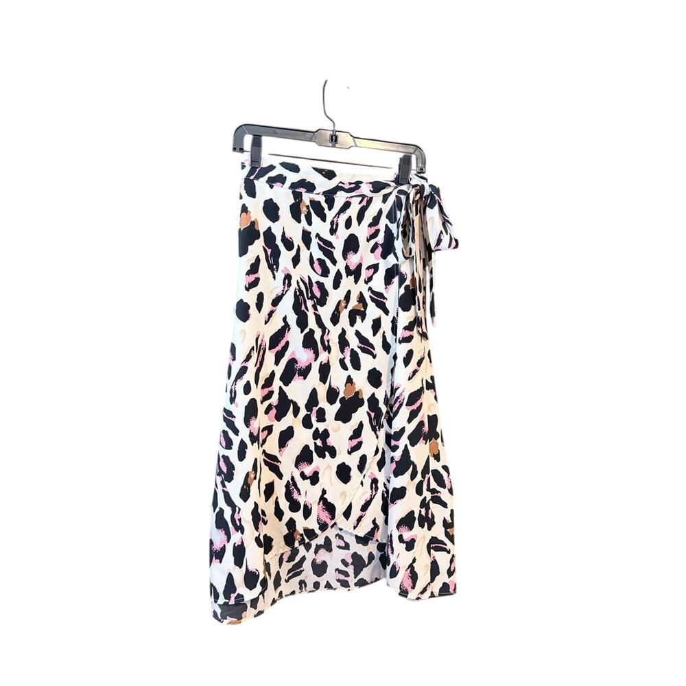 New Look Cream Midi Skirt with Black and Pink Leopard Spots